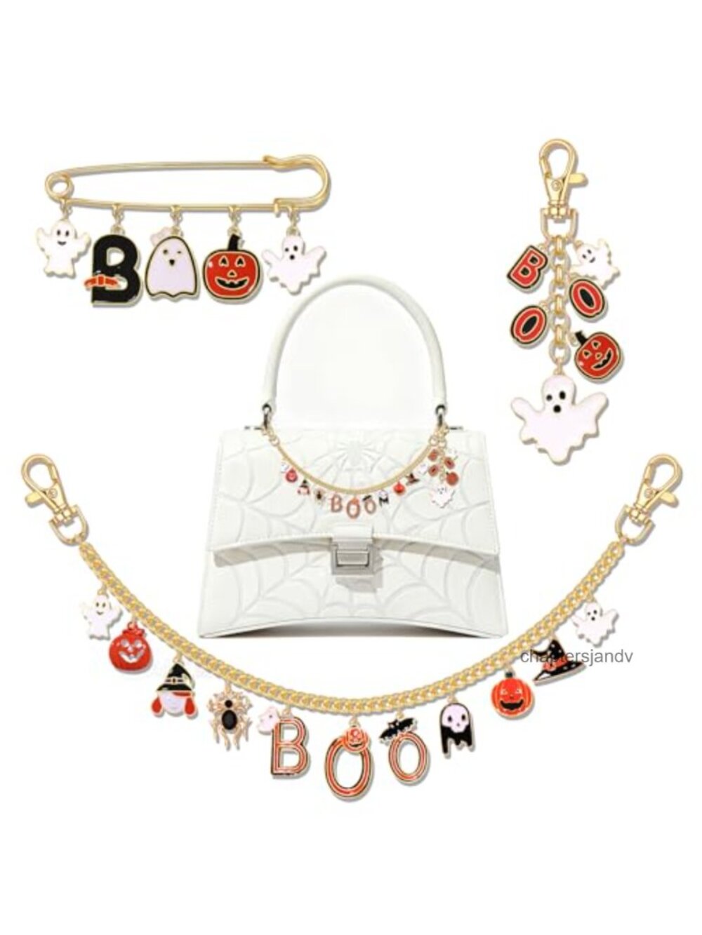 3Pc Halloween Bag Charms Keychains Ghost Purse Charm Alloy